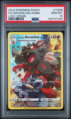2022 POKEMON SWORD & SHIELD LOST ORIGIN #TG08 FULL ART/HISUIAN ARCANINE PSA 10 - Image 1