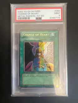 2002 YU-GI-OH! Change of Heart MRD-060 Metal Raiders 1st Edition PSA 9 - Image 1