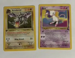 Pokemon WOTC 1st Edition holo Pre-release Aerodactly And Promo Mew Card - Image 1