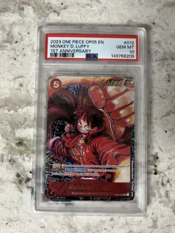ONE PIECE CARD GAME PSA 10 OP05 1ST ANNIVERSARY ENGLISH MONKEY D. LUFFY ALT ART - Image 1