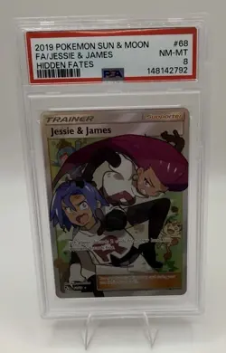 2019 POKEMON SUN & MOON HIDDEN FATES #68 FA/JESSIE & JAMES HIDDEN FATES PSA 8 - Image 1