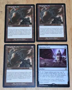 MTG 4x Rare Artifact PURGING SCYTHE & KEENING STONE - Image 1
