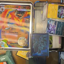 Pokemon TCG Holo Mixed Card Lot Jumbo Mega Emboar EX snorlax coin and pin - Image 1