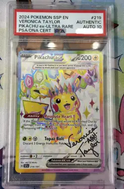 Pokemon Pikachu 219/191 Surging Sparks SIGNED Veronica Taylor PSA Auto 10 - Image 1