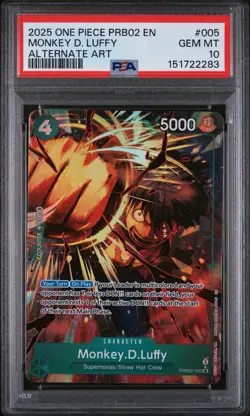 2025 ONE PIECE PRB02 ALTERNATE ART #005 MONKEY D. LUFFY PSA 10 - Image 1
