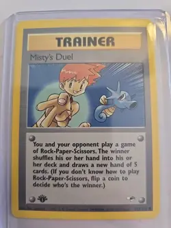 Vintage 1999 1st Edition Misty's Duel Trainer Pokemon Card Gym Challenge 123/132 - Image 1