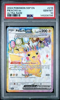 2024 POKEMON SSP EN-SURGING SPARKS ULTRA RARE #219 PIKACHU EX PSA 10 - Image 1