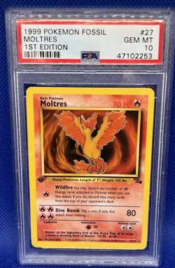 1999 POKEMON FOSSIL 1ST EDITION #27 MOLTRES PSA 10 - Image 1