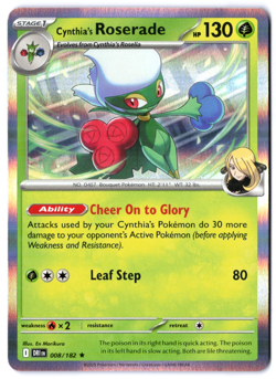 Pokemon TCG Cynthia's Roserade 008/182 Holo Destined Rivals NM - Image 1