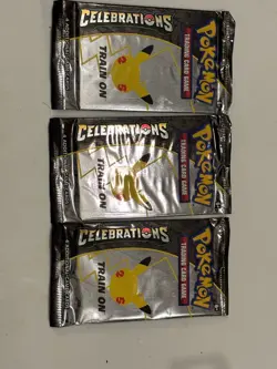 Pokemon Celebrations Booster Pack Lot (3 Packs) Sealed 25th Anniversary TCG - Image 1