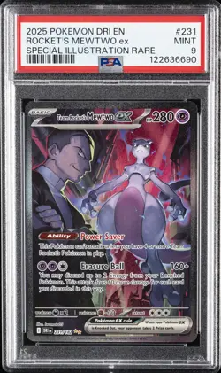 2025 POKEMON DRI EN-DESTINED RIVALS #231 TEAM ROCKET'S MEWTWO EX PSA 9 - Image 1