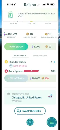 Pokemon Go Shiny Legendary Raikou ( Chicago Background) ( High CP ) - Image 2
