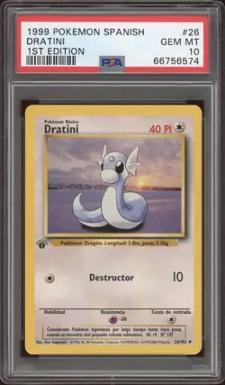 1999 Pokemon SPANISH 1st Edition Base Set Dratini 26/102 PSA 10 GEM MINT - Image 1