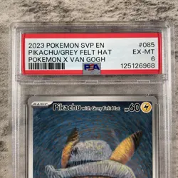 Pikachu Promo Card Grey Felt Hat Scarlet Violet Van Gogh PSA 6 low Pop - Image 5