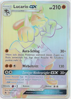 Pokemon Lucario GX Rainbow Secret Rare Grauen der Lichtfinsternis 135/131 NM DE - Image 1