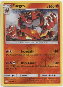 Pokemon Fuegro Reverse Holo Rare Sonne & Mond 26/149 EXC Deutsch - Image 1