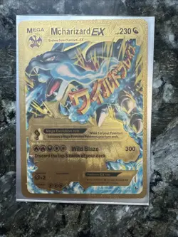 Mega M Charizard EX Gold Foil Fan Art Pokemon Card 108/106 230HP Mcharizard - Image 1