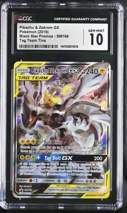 Pikachu & Zekrom GX SM168 CGC 10 Gem Mint Tag Team Tins Promo Pokemon Card 🔥🔥 - Image 1