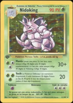 1999 Pokemon FRENCH 1st Edition Base Set Nidoking Holo 11/102 VG - Image 1