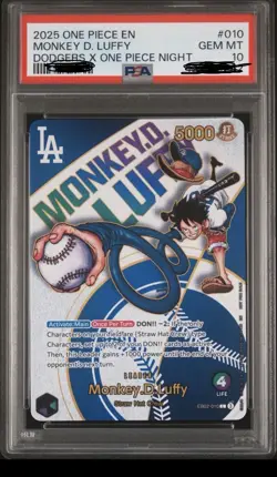 One Piece Dodgers promo night Monkey D Luffy card *GEM MINT PSA 10* - Image 1