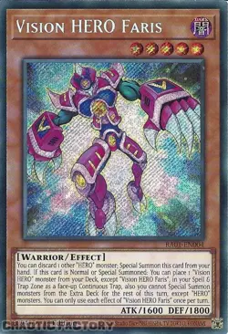 YUGIOH RA01-EN004 Vision HERO Faris Secret Rare 1st Edition NM - Image 1