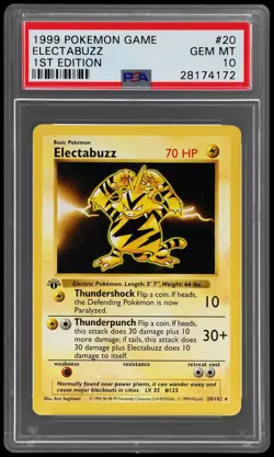 1999 Pokemon Base Set Electabuzz #20 PSA 10 1st Edition Gem Mint - Image 1