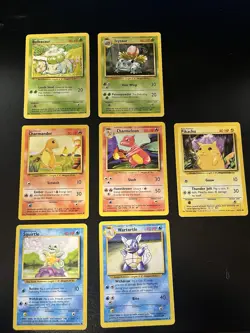 Pokemon TCG Base Set Lot 7 Cards Bulbasaur Charmander Pikachu 1999 - Image 1