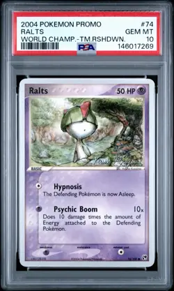 2004 POKEMON WORLD CHAMPIONSHIPS PROMO | TEAM RUSHDOWN RALTS 74 PSA 10 ⭐POP 3⭐ - Image 1