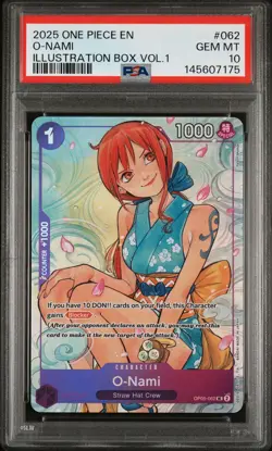 2025 ONE PIECE PROMOS ILLUSTRATION BOX VOL.1 #062 O-NAMI PSA 10 - Image 1