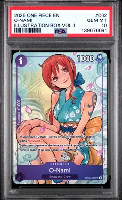 2025 ONE PIECE PROMOS ILLUSTRATION BOX VOL.1 #062 O-NAMI PSA 10 - Image 1