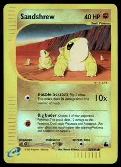 Pokemon Cards Sandshrew 92/144 Reverse Holo Skyridge Common LP - Image 1