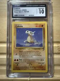 *CGC GEM MINT 10* Cubone 70/130 English 2000 Pokemon Base Set 2 - Image 1