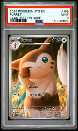 2025 POKEMON JTG EN-JOURNEY TOGETHER ILLUSTRATION RARE #168 FURRET PSA 9 - Image 1