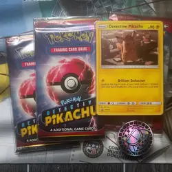 ✨ Detective Pikachu Case File Pokemon 3 Pack Blister Coin Rare Poke TCG Booster - Image 2