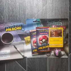 ✨ Detective Pikachu Case File Pokemon 3 Pack Blister Coin Rare Poke TCG Booster - Image 4