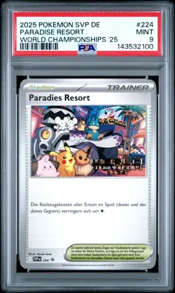 2025 POKEMON GERMAN SVP DE-SV BLACK STAR PROMO #224 PARADISE RESORT PSA 9 - Image 1