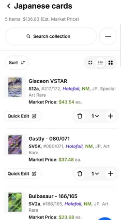 Glaceon VSTAR SAR,Gastly AR, Bulbasaur AR, Japanese Pokemon 5 Card Lot - Image 2