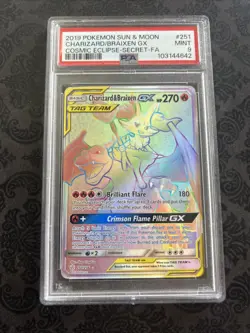 PSA MINT 9 POKEMON SUN& MOON Charizard & Braixen GX 251/236 Cosmic Eclipse - Image 1