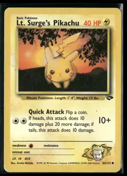 Lt. Surge's Pikachu 84/132 Common Gym Challenge Pokemon Moderately Played - Image 1