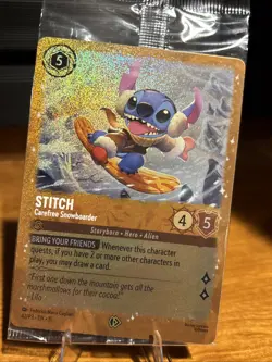 Disney Lorcana Stitch Carefree Snowboarder Glimmer Foil Winterspell Promo - Image 1