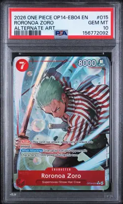 Bandai One Piece Card Game Roronoa Zoro OP14-015 Alt Art Foil Rare PSA 10 - Image 1
