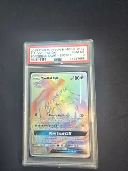2018 Pokemon Sun Moon - Yveltal GX (Secret) 137 Forbidden Light Holo PSA 10 - Image 1