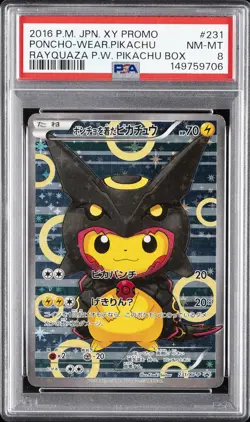 2016 POKEMON JAPANESE XY PROMO #231 PONCHO-WEARING PIKACHU PSA 8 - Image 1