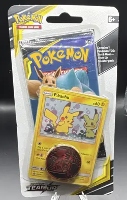 Pokemon TCG Sun & Moon Team Up Booster Pack Pikachu Promo & Coin - Image 1