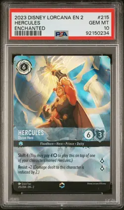 2023 DISNEY LORCANA EN2 HERCULES Divine Hero ENCHANTED #215 PSA 10 Gem MT Graded - Image 3