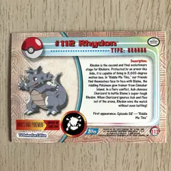 Topps Pokemon Foil Card TV Animation Series 2 Blue Logo #112 Rhydon - Image 3
