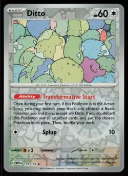 Ditto 132/165 Rare 151 Pokemon Reverse Holo Near Mint - Image 1