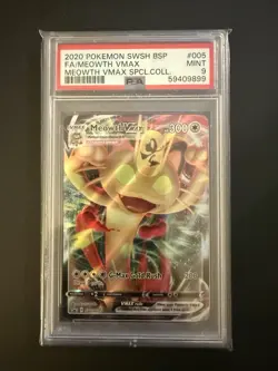 2020 POKEMON SWSH BLACK STAR PROMO #005 FULL ART/MEOWTH VMAX PSA 9 - Image 1