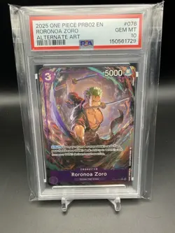 2025 One Piece PRB02 RORONOA ZORO Alternate Art PSA 10 #076 - Image 1