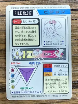 Pokemon Carddass Card Pidgeotto File No.17 Bandai Pocket Monsters 1997 Japan - Image 2